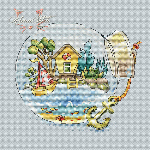 House in a bottle - PDF Cross Stitch Pattern - Wizardi