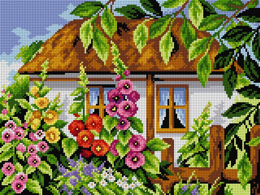 House with Mallows 2487J Needlepoint canvas for halfstitch without yarn - Wizardi