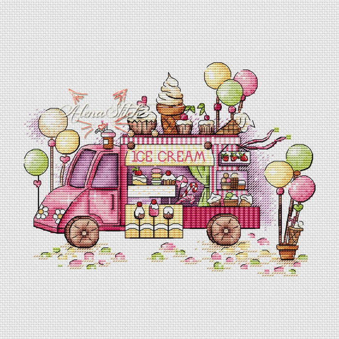 Ice cream van - PDF Cross Stitch Pattern - Wizardi