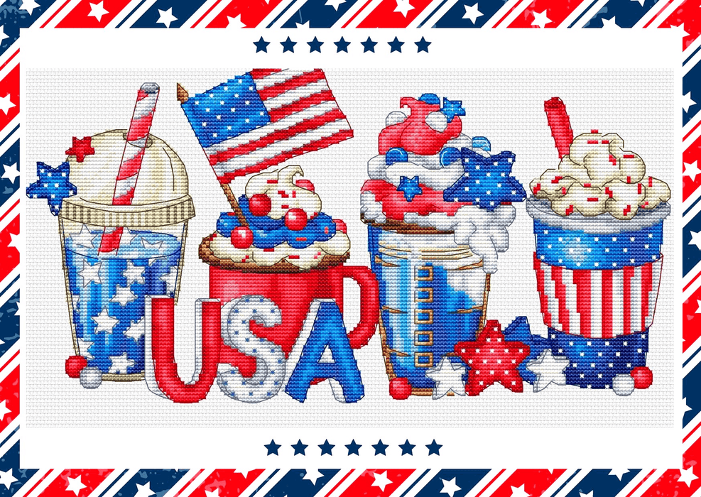 Independence Day Coffees - PDF Cross Stitch Pattern - Wizardi