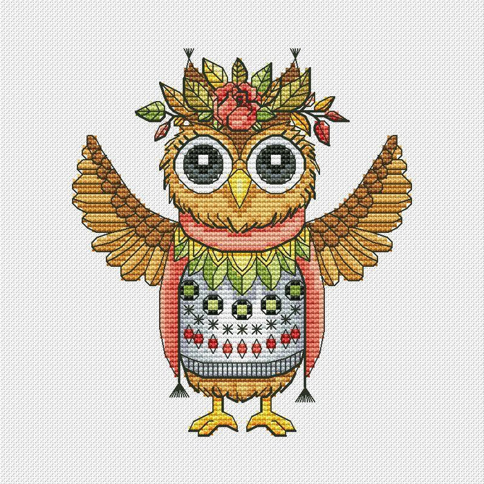 Indian Owl - PDF Cross Stitch Pattern - Wizardi