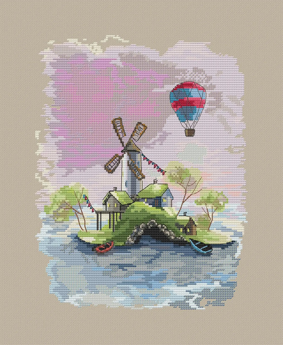 Houses on the islands. Mill - PDF Cross Stitch Pattern