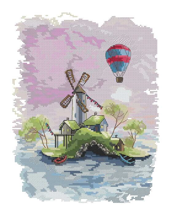 Houses on the islands. Mill - PDF Cross Stitch Pattern