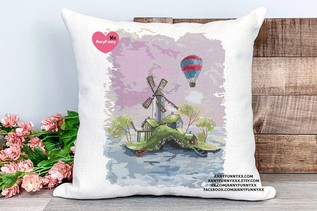 Houses on the islands. Mill - PDF Cross Stitch Pattern