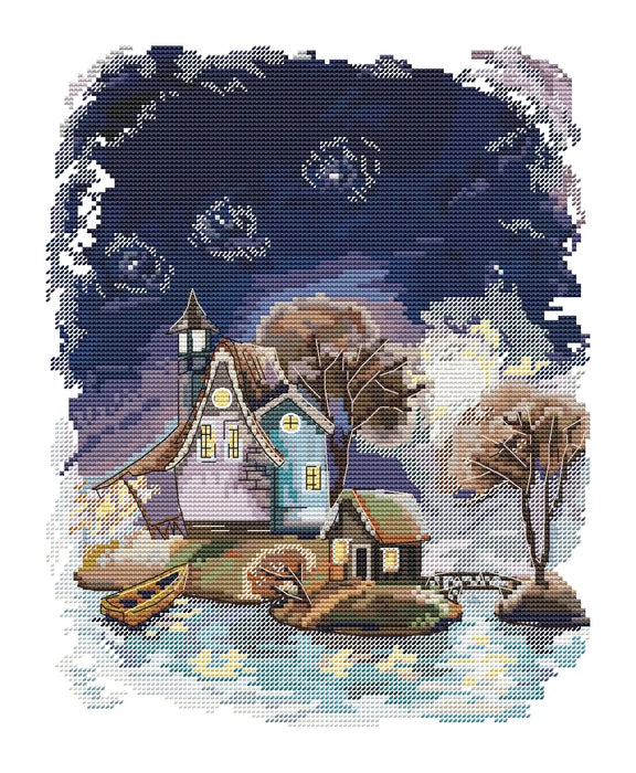 Houses on the islands. Night - PDF Cross Stitch Pattern