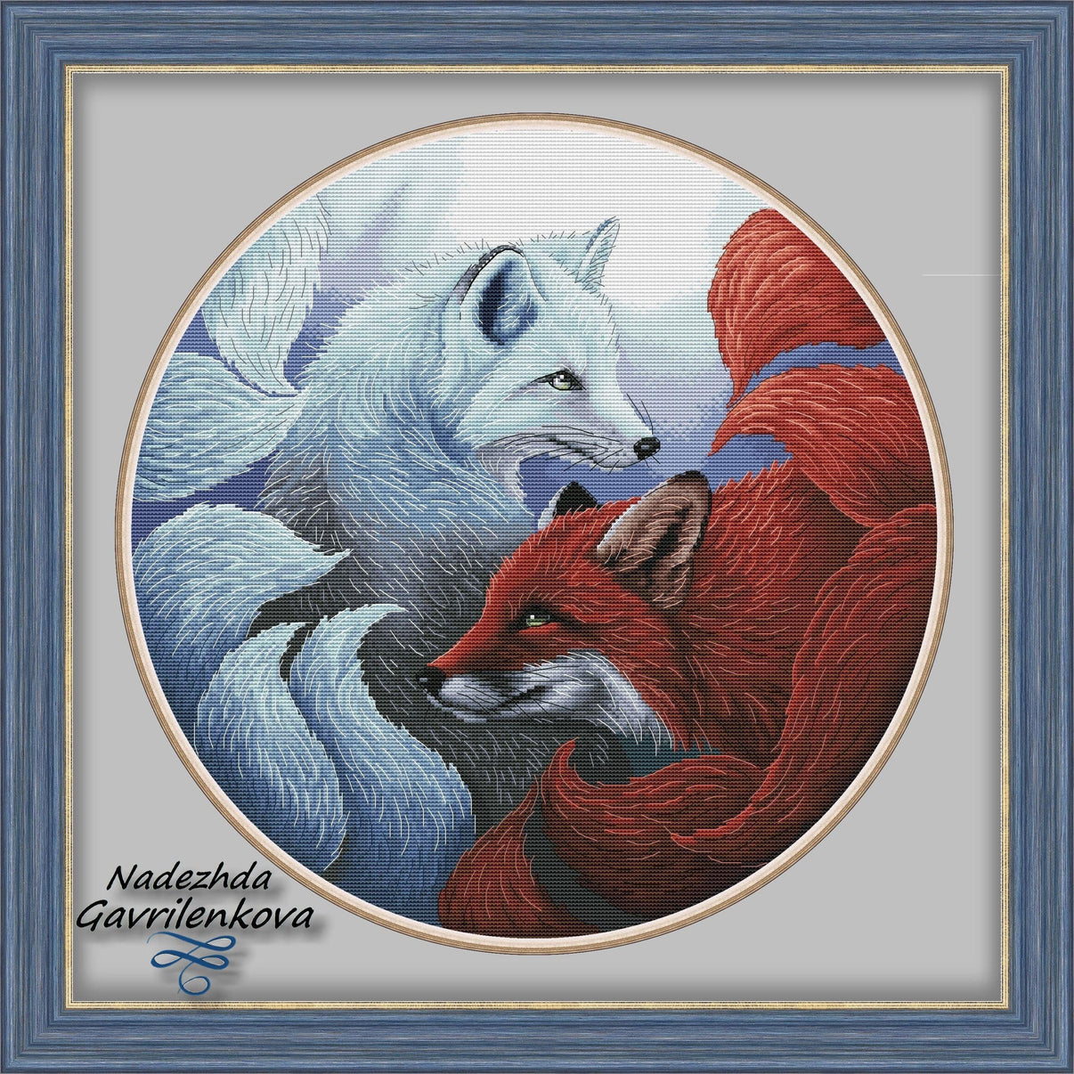 Kitsune. Ice and flam - PDF Counted Cross Stitch Pattern - Wizardi