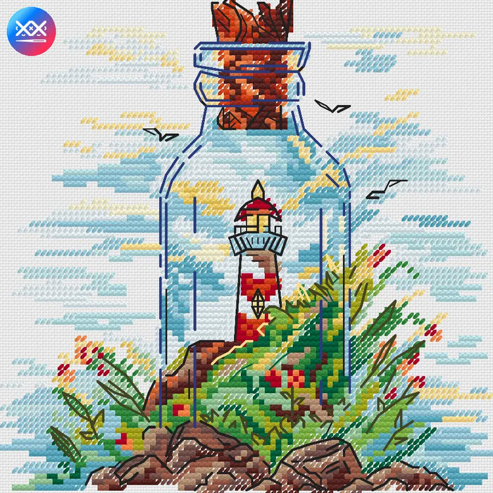 Lighthouse in Bottle - PDF Cross Stitch Pattern