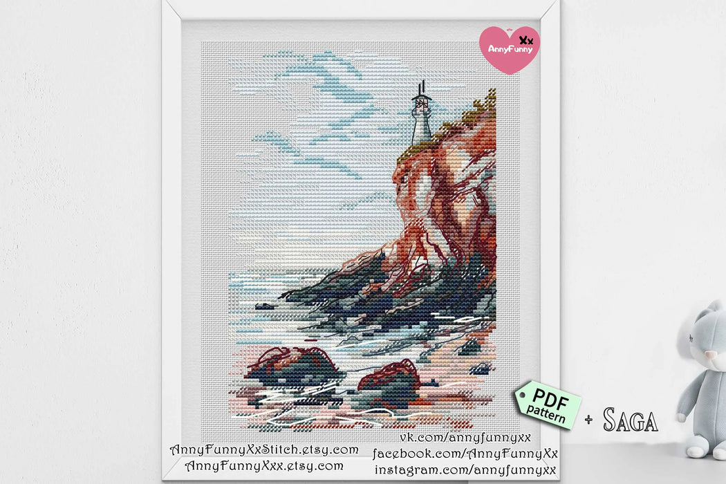 Lighthouse on a Cliff - PDF Cross Stitch Pattern