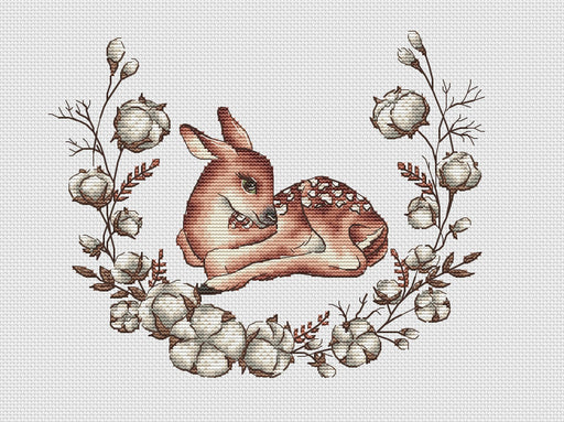 Little deer in cotton - PDF Cross Stitch Pattern - Wizardi