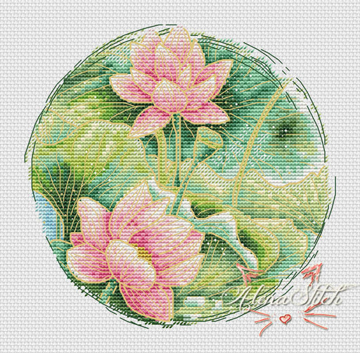 Lotuses 2 - PDF Cross Stitch Pattern - Wizardi