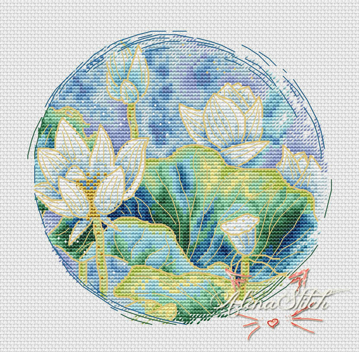 Lotuses 3 - PDF Cross Stitch Pattern - Wizardi