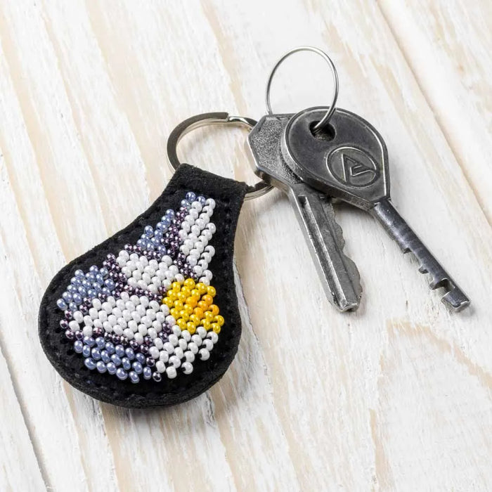 Bead embroidery kit on artificial leather Key ring  FLBB-090