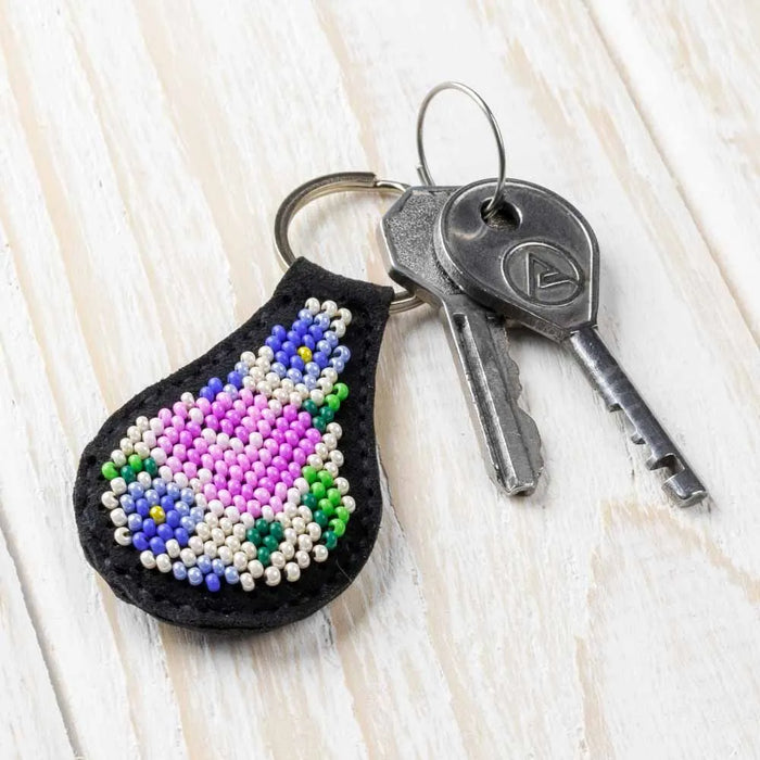 Bead embroidery kit on artificial leather Key ring  FLBB-092