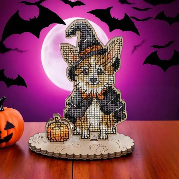 Halloween Corgy Cross-stitch kit on wood FLW-050