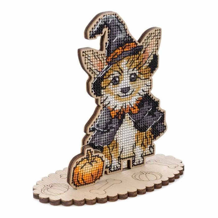 Halloween Corgy Cross-stitch kit on wood FLW-050