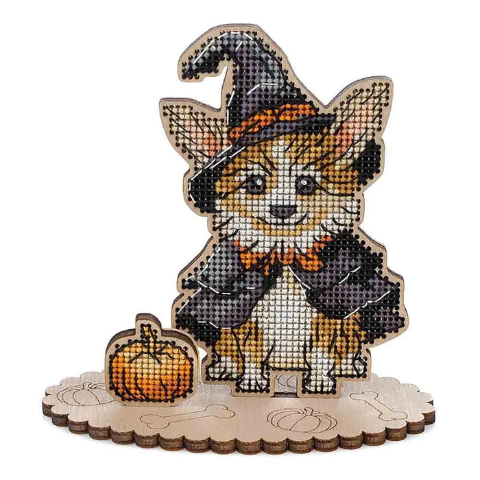 Halloween Corgy Cross-stitch kit on wood FLW-050