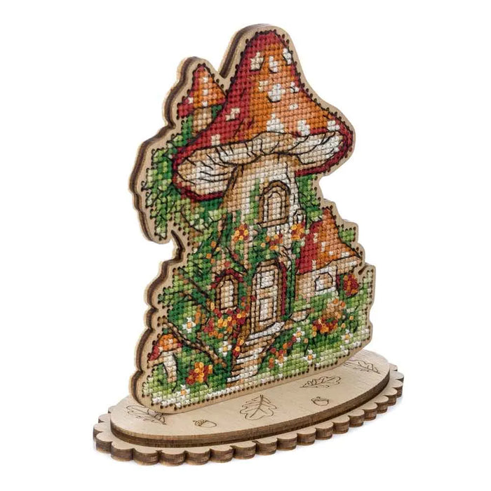 Mushroom Cross-stitch kit on wood FLW-051