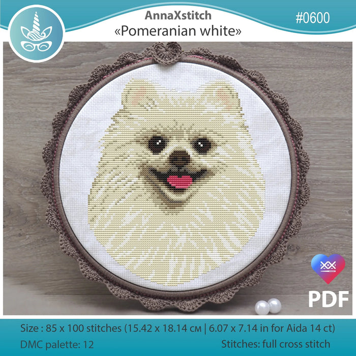 Pomeranian white - PDF Cross Stitch Pattern