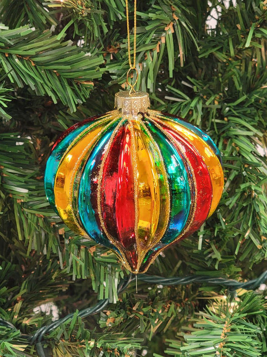 Multicolored Striped Ball Glass Christmas Ornament F07M7-36-LH76-23029