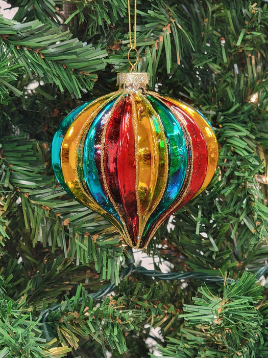 Multicolored Striped Ball Glass Christmas Ornament F07M7-36-LH76-23029