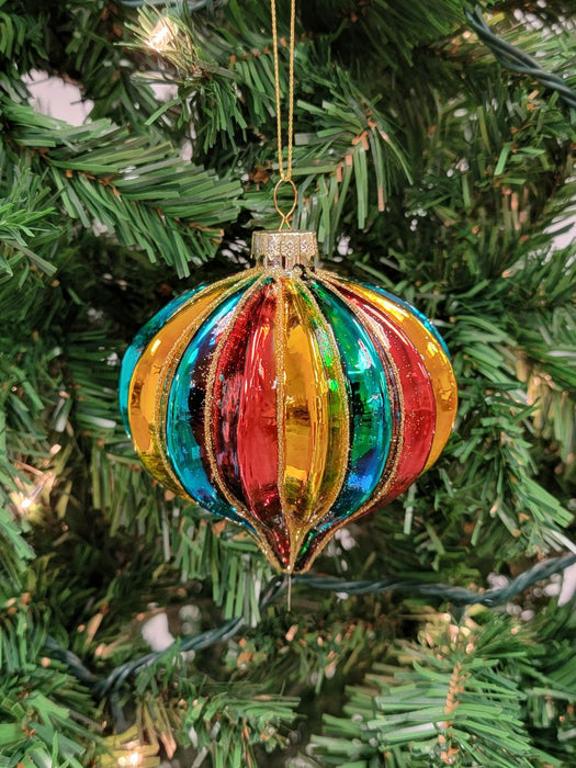 Multicolored Striped Ball Glass Christmas Ornament F07M7-36-LH76-23029