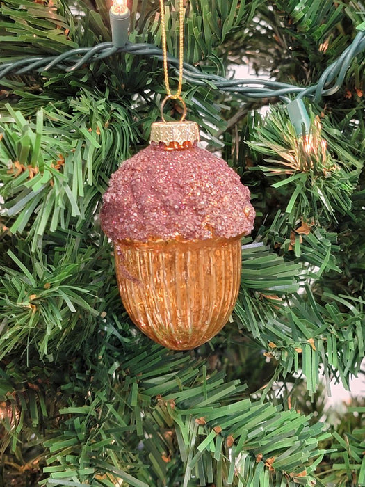 Orange Glitter Acorn Glass Christmas Ornament F07M7-18-LH76-23150