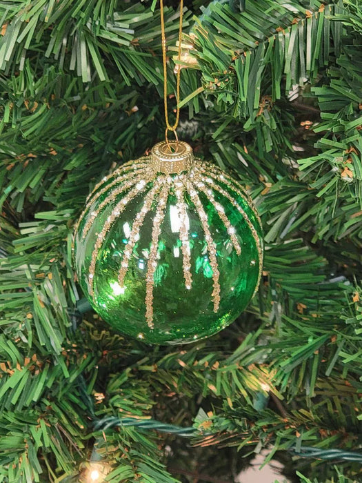 Green Diamond-Patterned Ball Glass Christmas Ornament F07M7-14-LH76-2285