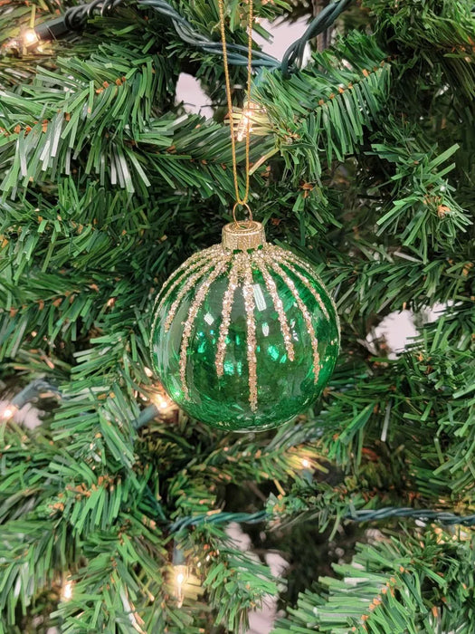 Green Diamond-Patterned Ball Glass Christmas Ornament F07M7-14-LH76-2285