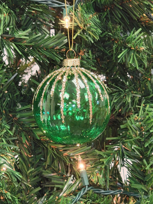 Green Glittered Ball Glass Christmas Ornament F07M7-7-LH76-23229