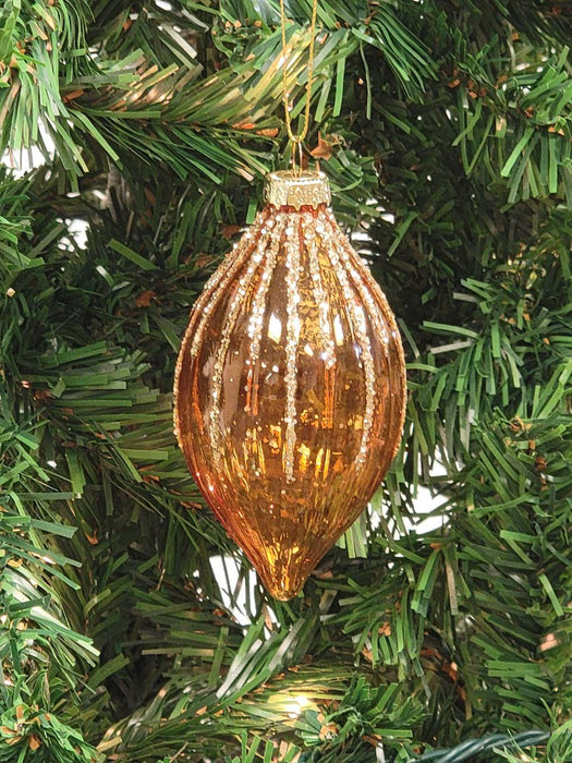 Gold Ribbed Teardrop Glass Christmas Ornament F07M7-22-LH76-2286