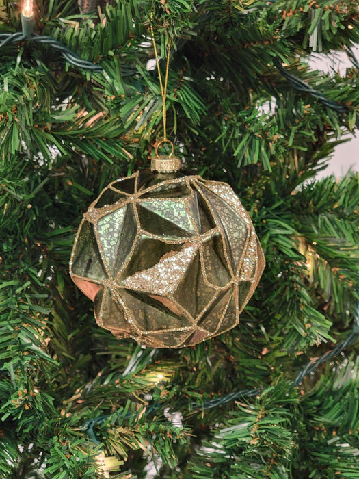 Gold Hexagon-Shaped Ball Glass Christmas Ornament F07M7-37-LH76-23092