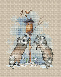 Raccoons and birdhouse - PDF Cross Stitch Pattern