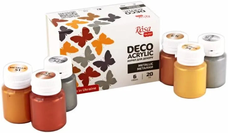 Rosa Start Metallic Decorative Acrylic Paint Set, 6 colors (0.68 oz each)