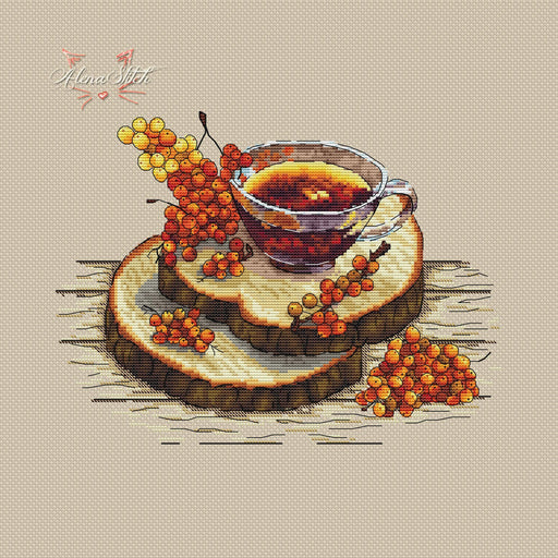 Sea buckthorn tea - PDF Cross Stitch Pattern - Wizardi