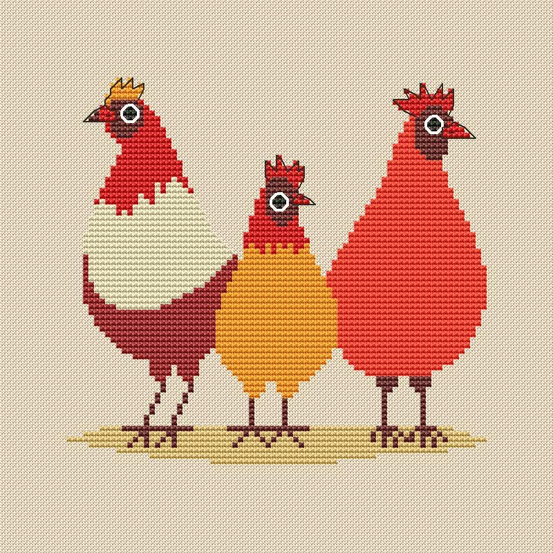 Сhickens - FREE PDF Cross Stitch Pattern - Wizardi