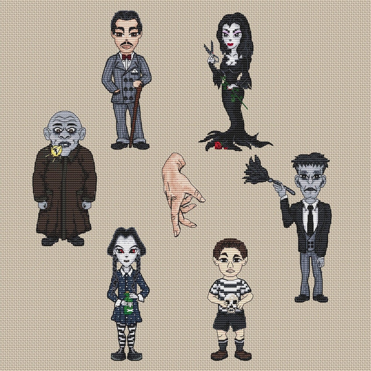 The Addams Family - PDF Cross Stitch Pattern - Wizardi