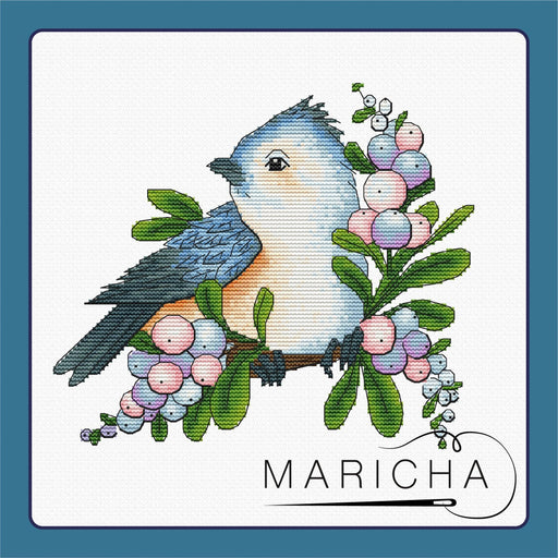 Tit on a snowberry - PDF Cross Stitch Pattern - Wizardi