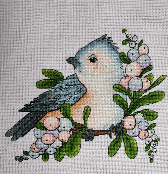 Tit on a snowberry - PDF Cross Stitch Pattern - Wizardi