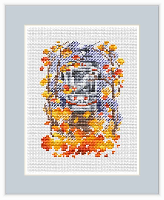 Tram - Autumn - PDF Cross Stitch Pattern - Wizardi