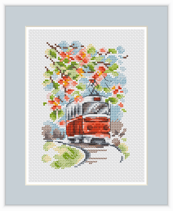 Tram - Spring - PDF Cross Stitch Pattern - Wizardi