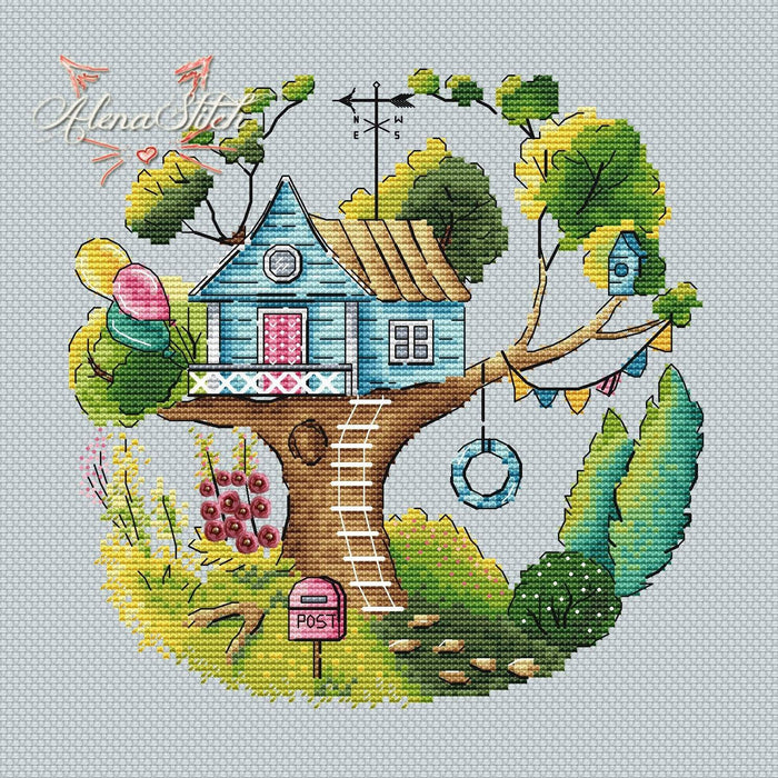 Tree house - PDF Cross Stitch Pattern - Wizardi