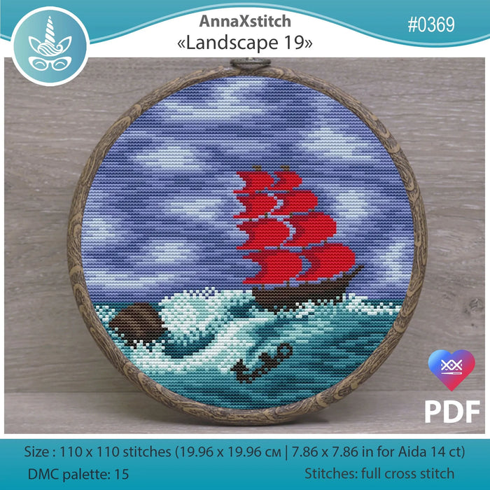 Round Landscapes. Landscape 19 - PDF Cross Stitch Pattern