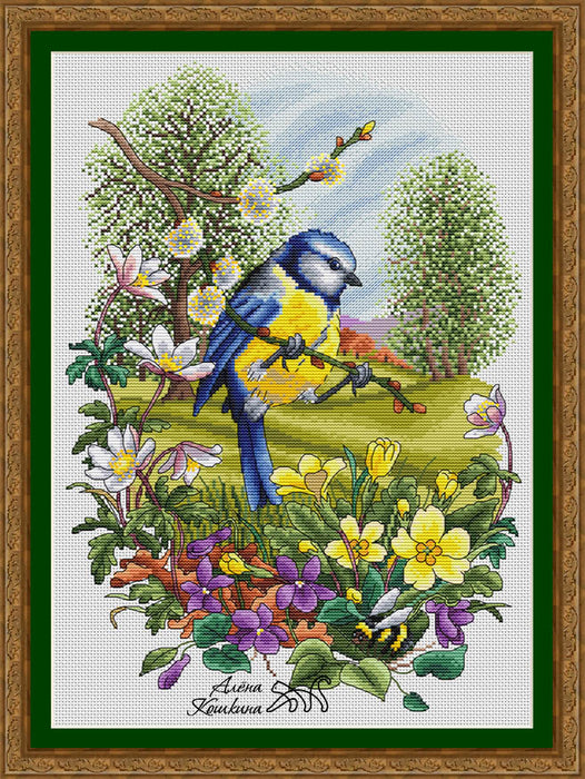 Spring blue tit - PDF Cross Stitch Pattern