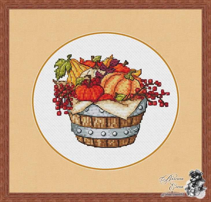 Fruit and Pumpkin Barrel - PDF Cross Stitch Pattern