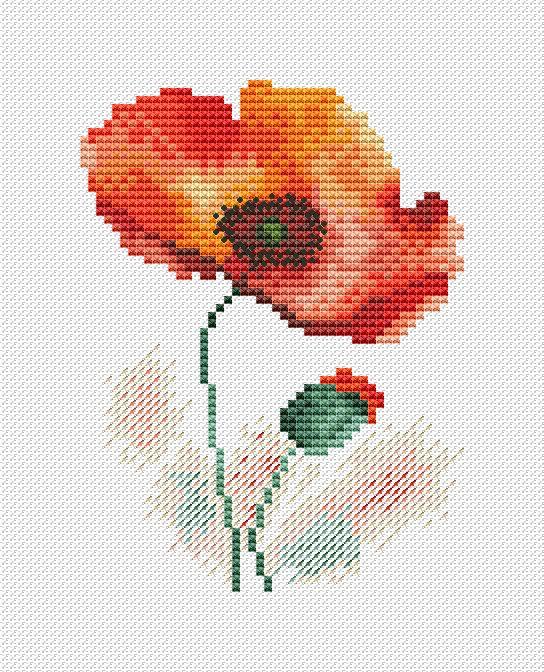 Watercolor Poppy 1 - PDF Cross Stitch Pattern - Wizardi