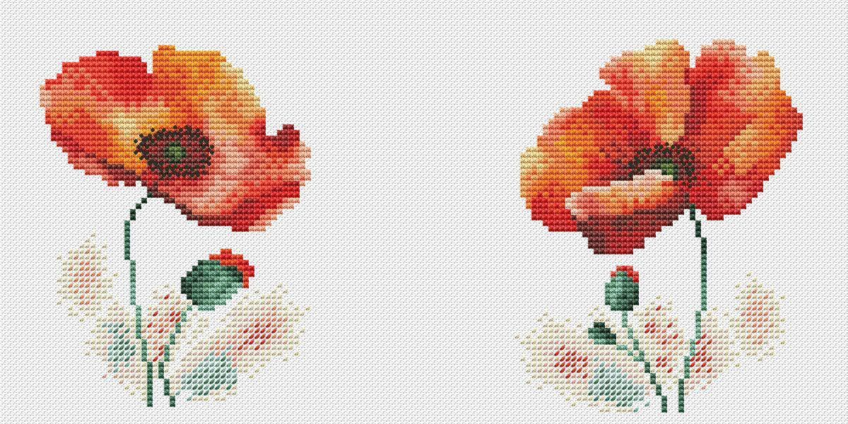 Watercolor Poppy 1 - PDF Cross Stitch Pattern - Wizardi