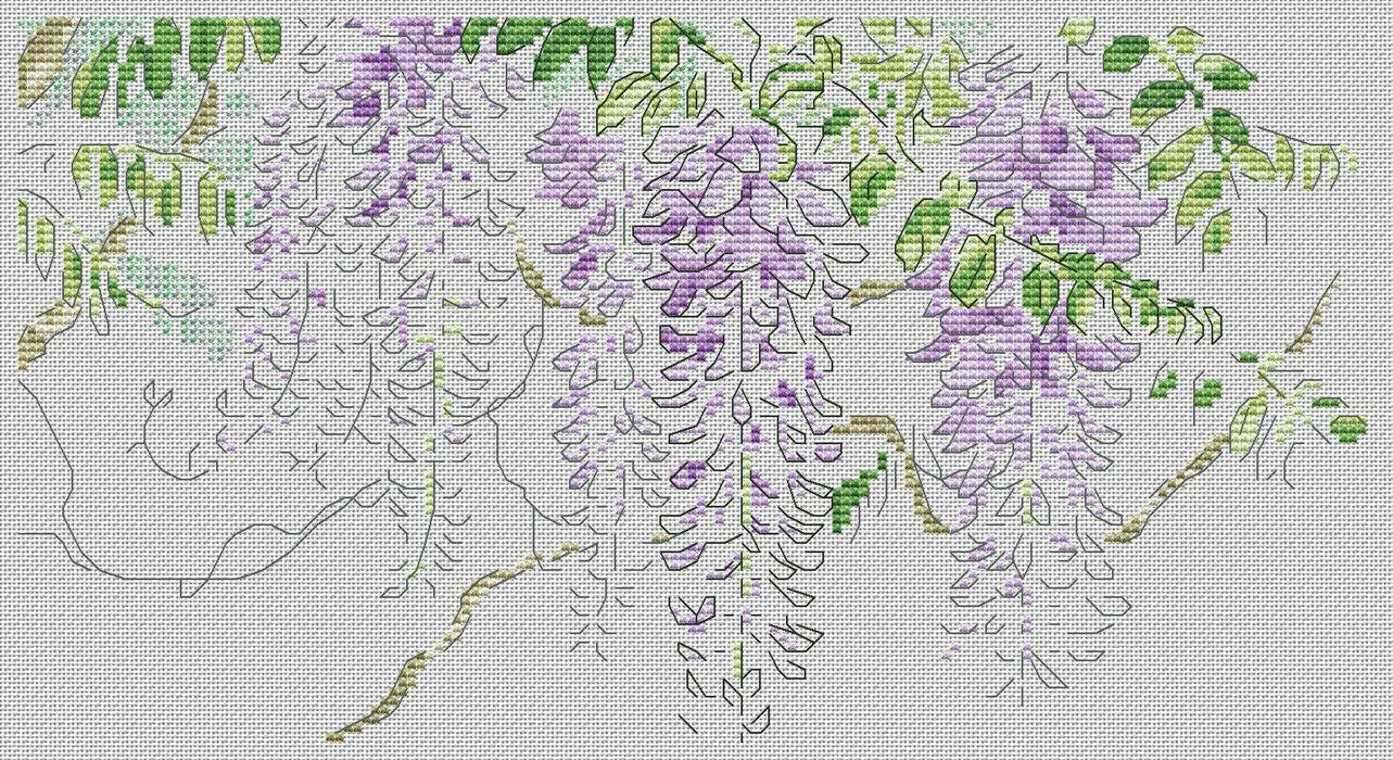 Watercolor Wisteria - PDF Cross Stitch Pattern - Wizardi