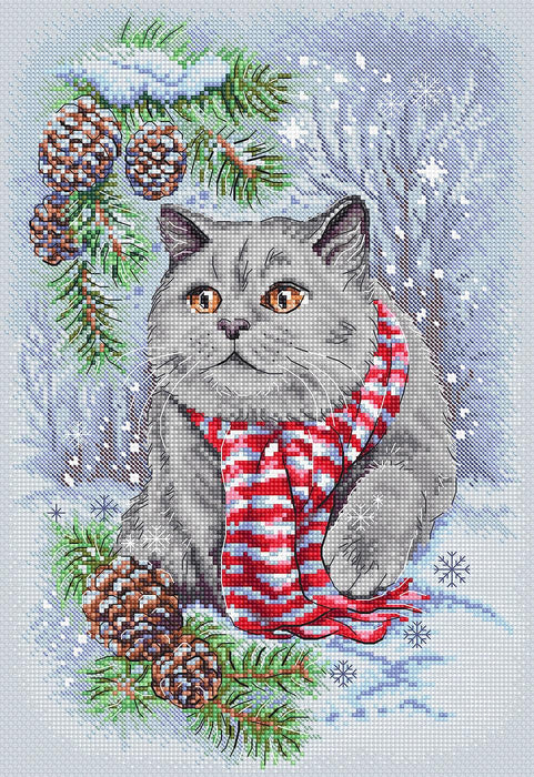 Winter Cat L8997 Counted Cross Stitch Kit - Wizardi