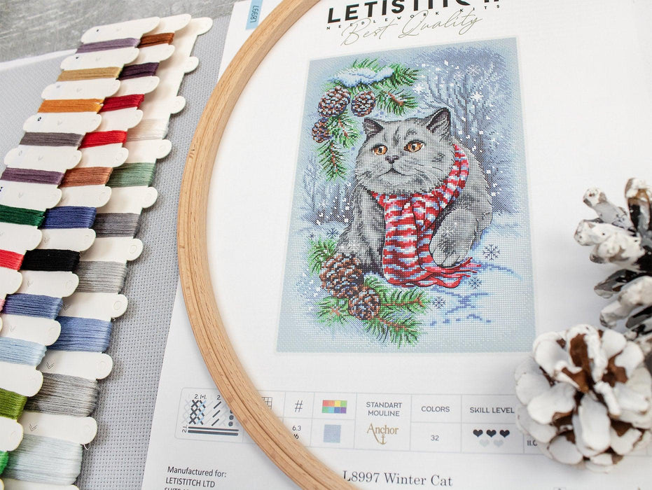 Winter Cat L8997 Counted Cross Stitch Kit - Wizardi