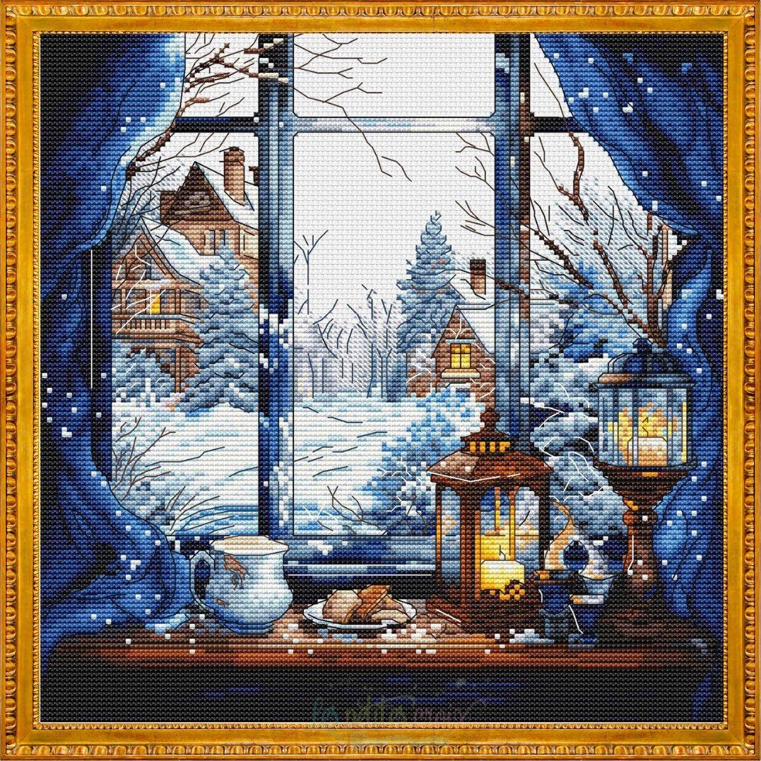Winter Window. Afternoon in the Mountains - PDF Cross Stitch Pattern - Wizardi